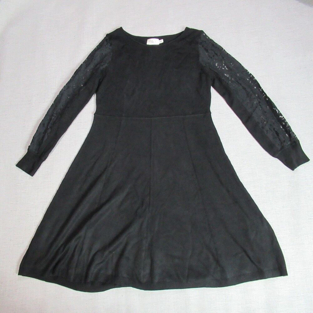 Eliza J Sweater Dress Women Large Black Knit Lace Eyelet Long Sleeve Modest Goth
